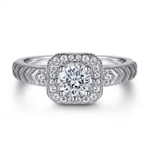 4A Round Zircon Soleste Halo Cathedral Silver Ring for Women